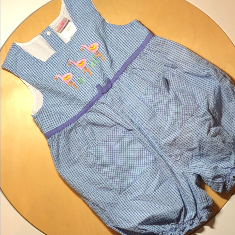 Carters vintage flamingo blue plaid romper
